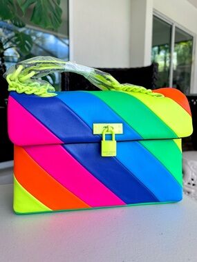 KURT GEIGER Brixton Lock NEON Rainbow Leather Shoulder Crossbody Bag NWT